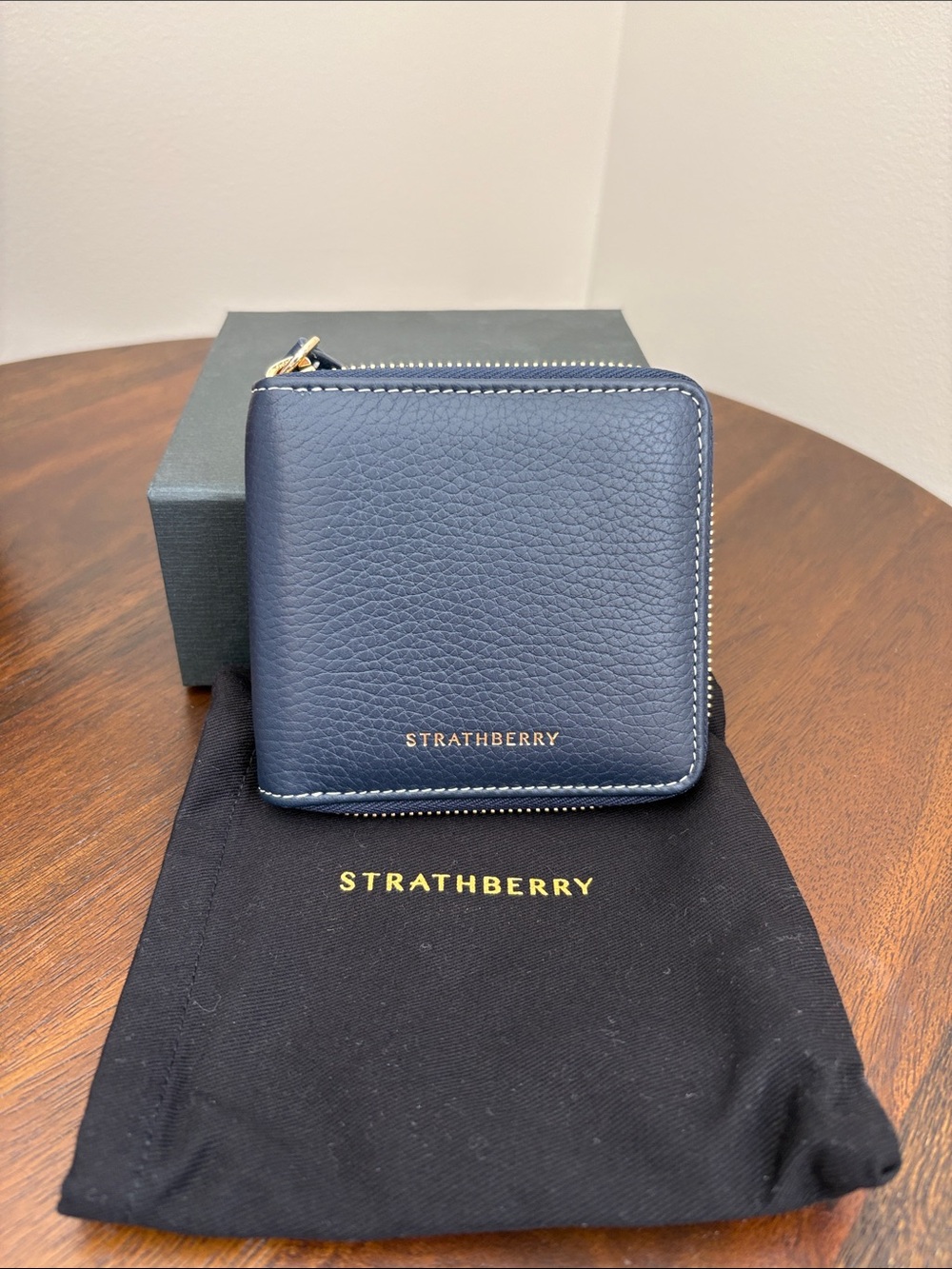 Strathberry Rose Street Wallet in Navy with Vanilla Stitch *Like new w/pkging*